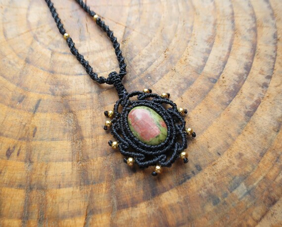 Collier macramé / Collier pierre Unakite / Collier pendentif macramé femme