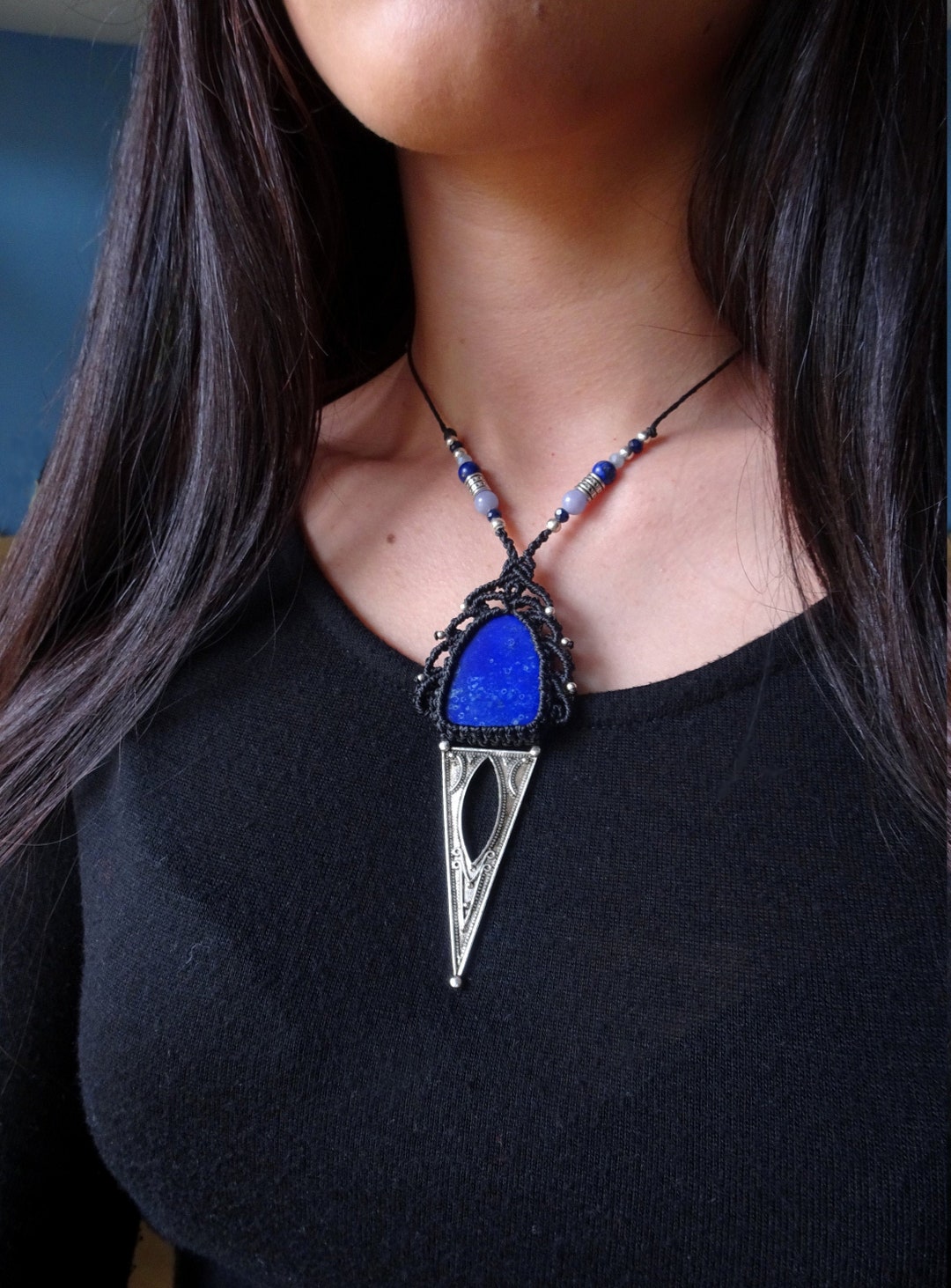 Collier Wicca Pentagramme En Métal Plaqué Argent Avec Cabochon Mauve - Pendentif Sorcière Unisexe