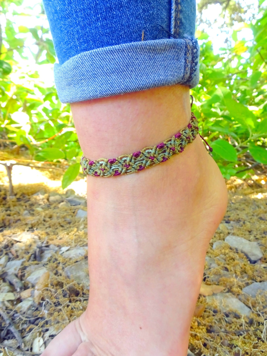 Ankle Bracelet Brazilian Hippy Foot Jewel Green and Purple Etsy