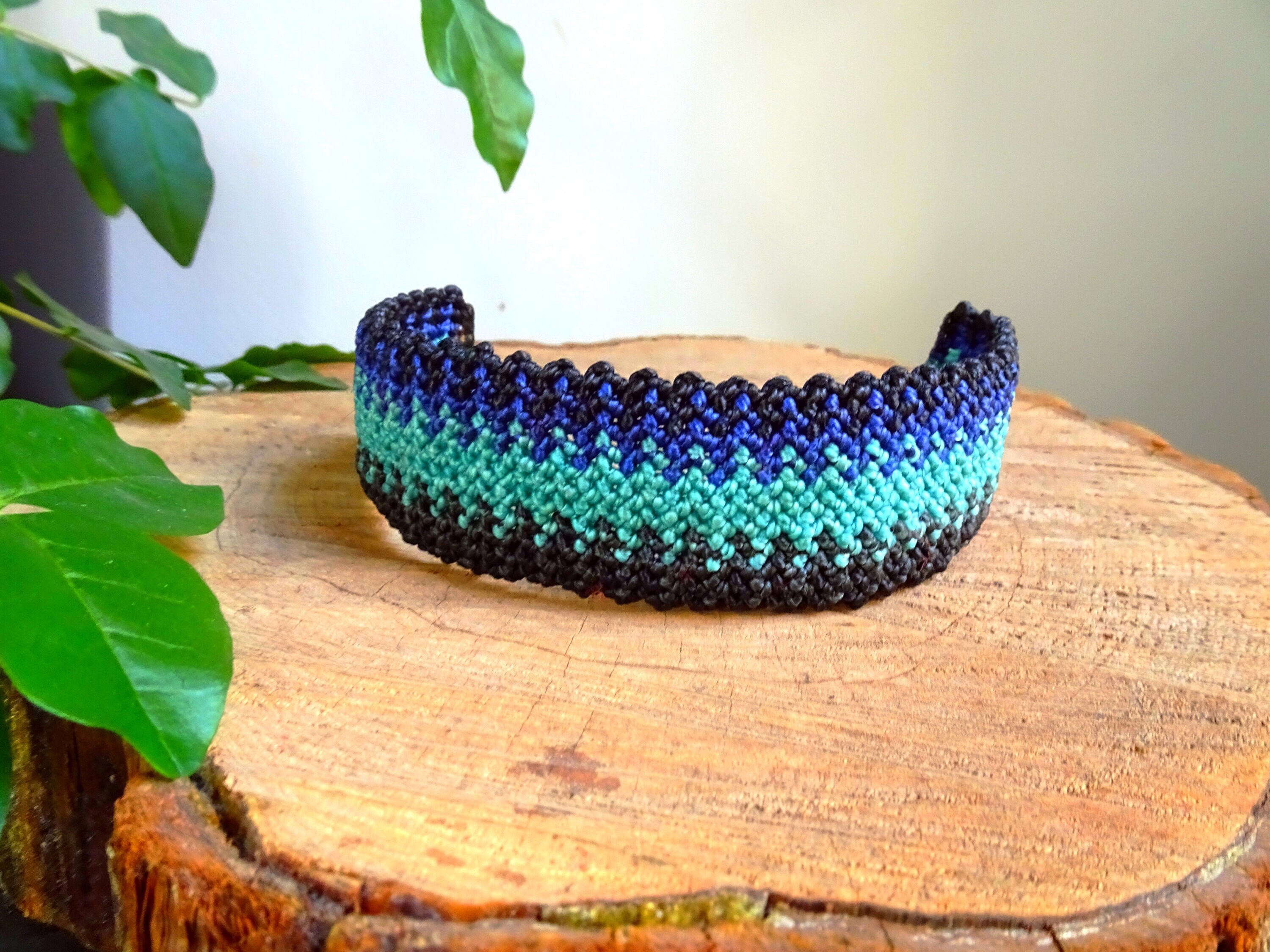 Brazilian bracelet, wide macrame, Surf men's bracelet, Blue gradient, Inca hippie
