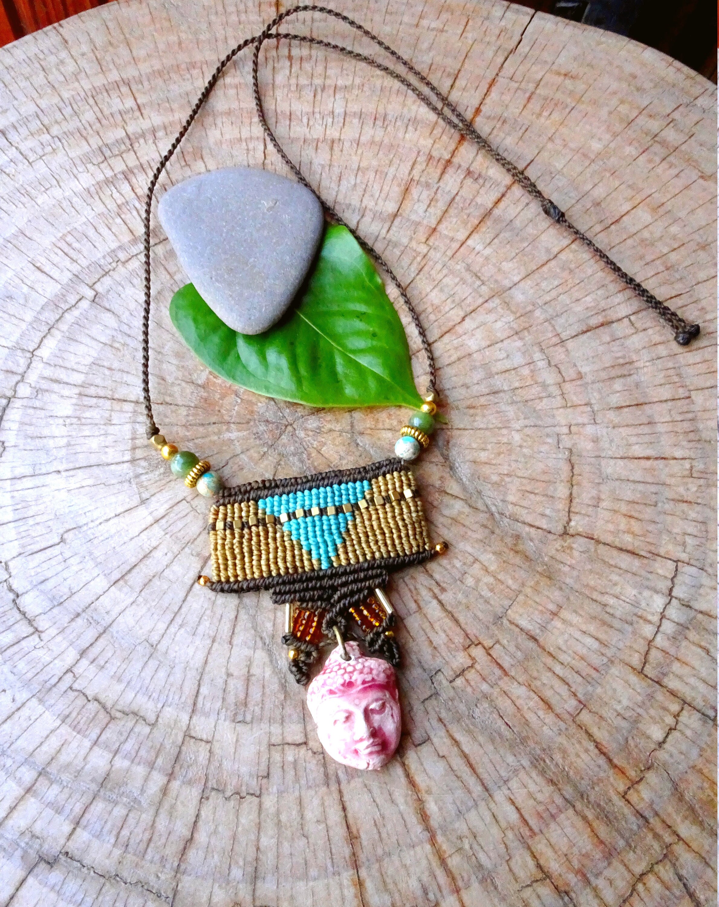 Collier Sautoir Bouddha - Pierres Synthétiques Noir, Ambre, Quartz Blanc - Neuf Avec étiquettes