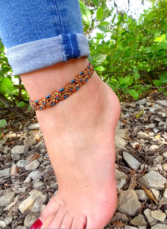 Ankle Bracelet / Brazilian Foot Jewel in Copper Orange and Etsy