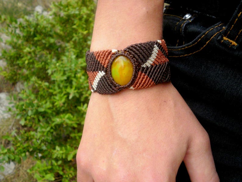 Bracelet homme ethnique hippie macramé large pierre agate image 0