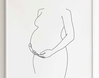 Pregnant Woman Line Art, Pregnancy one line drawing, Pregnant Print, Pregnant Mom Art Gift, Mom to be Art Gift Poster, Mother and Baby Line