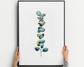 Eucalyptus printable watercolor, digital Wall Art painting, Instant Download leaf prints, Downloadable Greenery Eucalyptus leaves print