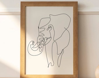 Elephant Line Printable, Safari Abstract Elephant Wall Art decor, Africa animal Zoo download, Elephant Poster, Instant Download Elephant