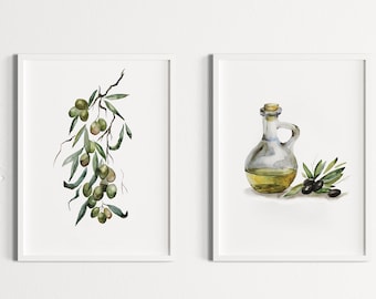 Olive Watercolor Print Set: Italian Kitchen Wall Art
