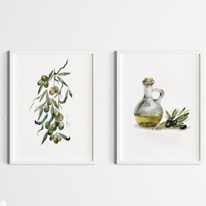 Olive Watercolor Print Set: Italian Kitchen Wall Art