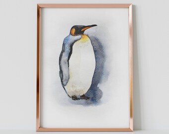 Impresión de acuarela de pingüino emperador: Arte infantil de la Antártida