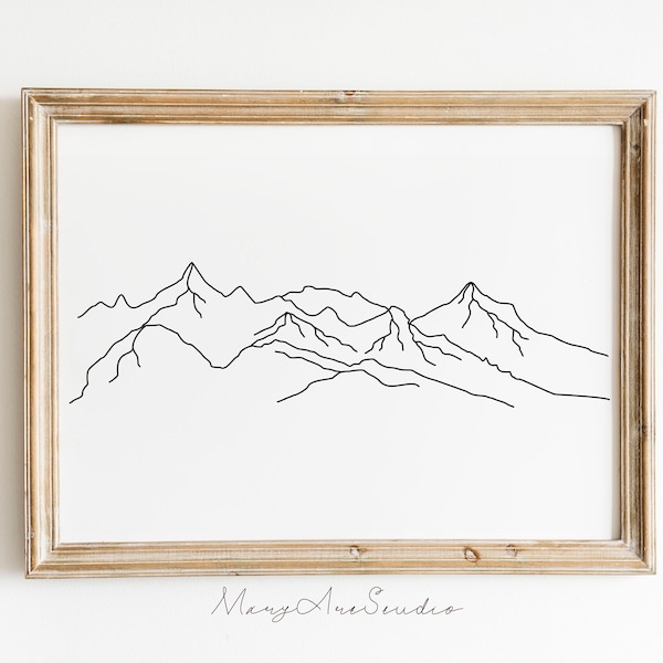 Abstract Mountain print, Digital, Mountain Landscape Drawing, Mountain line print, Mountains Landscape Poster, Printable minimalist line