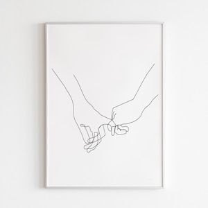 Hände Pinky Versprechen Linie Zeichnung, druckbare Linie Pinky Versprechen, Minimalist Paar Poster, druckbare Paar Hände Download Schild Liebhaber Wandkunst