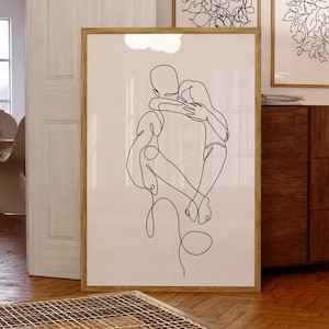 Abstrakt paar Linie Zeichnung, Paar umarmt, romantisches Poster druckbare download Liebhaber Wandkunst Paar umarmt Linie Kunstdruck, romantische Kunst