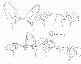 Custom Pet Ears Line Art Tattoo, Minimalist Dog or Cat Memorial, One Line Ear Outline SVG, Digital Download