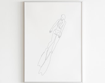 Scuba Diver Drawing Etsy
