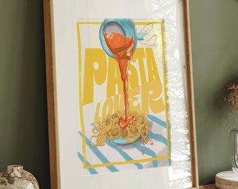 Spaghetti Poster, Bolognese Sauce poster, Pasta Foodie, Trendy Wall Art Kitchen, Pasta with sauce kitchen prints, Digital spaghetti  Art