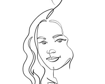 Personalized Minimal Line Art Portrait, Custom outline Drawing, Tattoo Design, Family Gift
