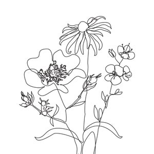 Benutzerdefinierte Blumenstrauß-Design, Tattoo One-Line-Präsentation, Umriss kundenspezifische Kunst, Minimalistisches Linientattoo, Einfaches Umriss-Porträt benutzerdefinierte Familie