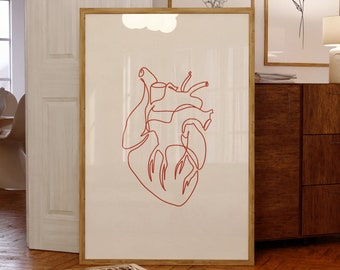 Anatomical Heart Line Art Print: Medical Cardiology Poster (Digital Download)