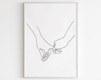 Hands Pinky Swear Line Drawing, Printable Line Pinky Promise, Minimalist Couple Poster, printable Couple Hands download sign Lovers wall art