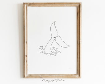 Whale Tail Line Art Print: Minimalist Black and White (Digital Download)