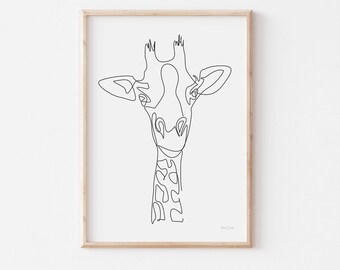 Minimal Outline DIGITAL DOWNLOAD Print Black Lines Safari Sketch Minimalist Animal Drawing Giraffe Line Wall Art Modern Room Decor