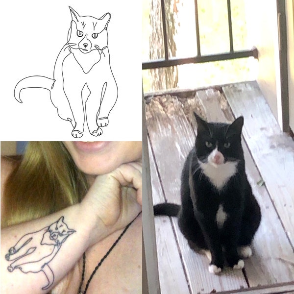 Tattoo simple Design Commissions, Tattoo Dog Cat, Tattoo Outline custom, Minimalist line tattoo, Pet Sketch Tattoo, pet ears custom tattoo