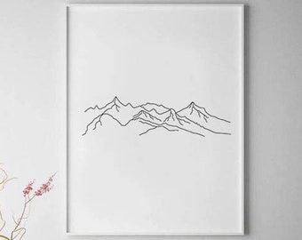 Minimalist Mountain Line Art Print: Landscape Drawing (Digital Download)