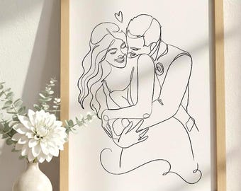 Custom Couple Line Drawing from Photo, Minimalist Portrait, Personalized Wedding or Anniversary Gift