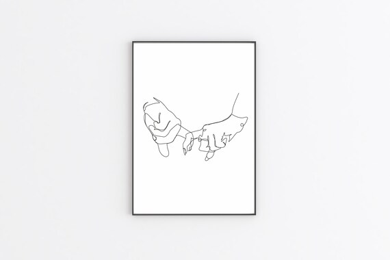 Holding Hands Printable Line Black And White Artwork Poster Etsy