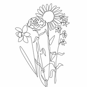 Tattoo Blumen Benutzerdefinierte Familie Geburt Blumenstrauß Design, Tattoo One line Kommision, Handgezeichnete Geburtsblume Umriss, DIGITAL Personalisiert