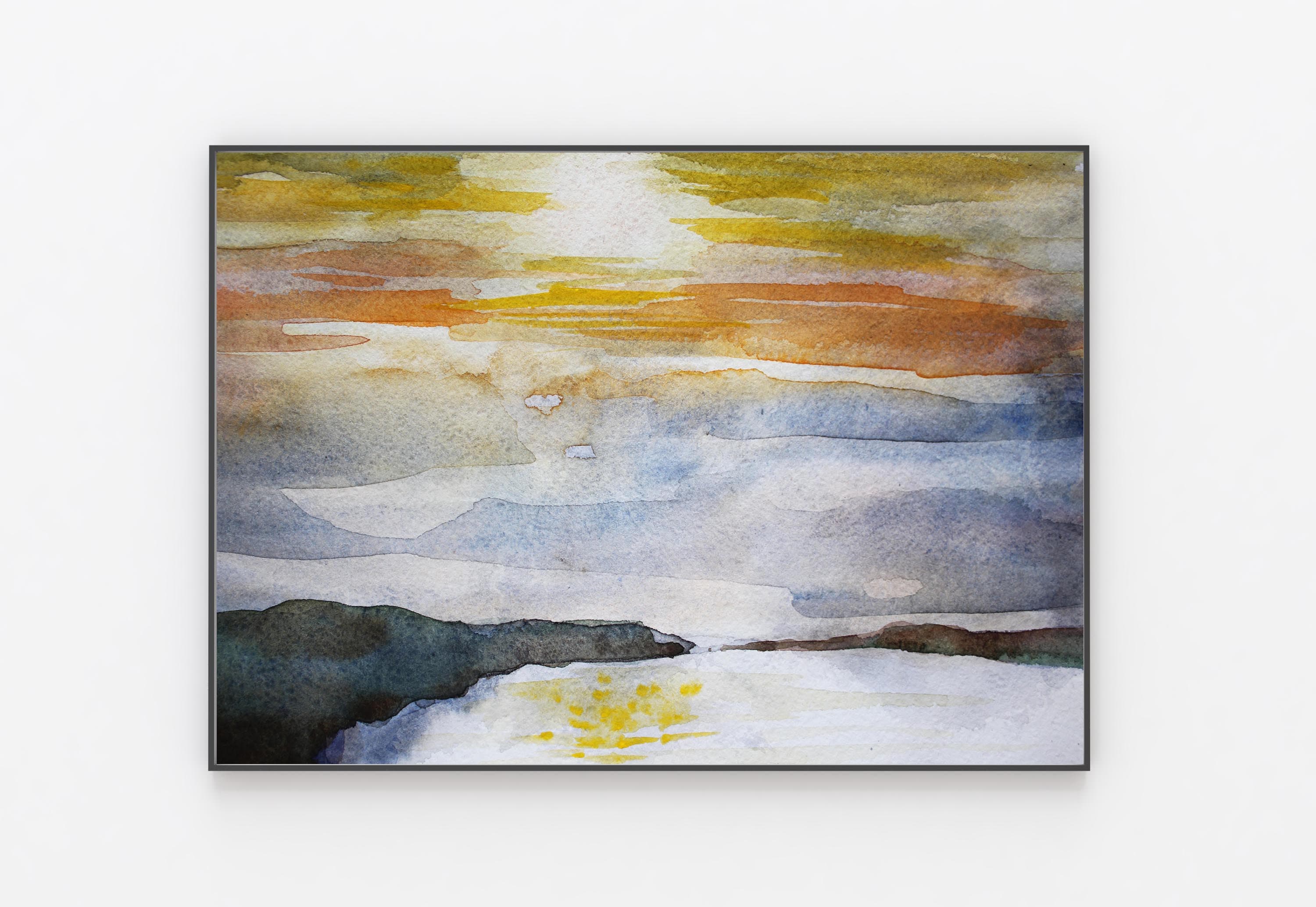 Abstract Lake Original Watercolor Mountains Sunset on Lake Etsy