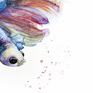 Betta Fish digital watercolor, instant download fish art, Fish printable painting, blue betta fish wall decor, betta painting watercolor image 4