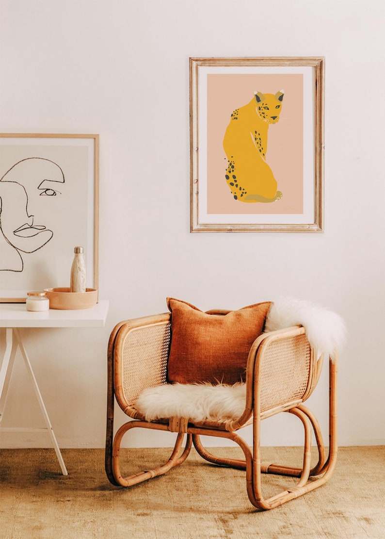Leopard Print Boho decor Blush Pink Cheetah Print Jaguar Pink Picture African Animal Art Safari Wild Orange cat Gallery wall