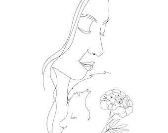 Custom Birth flowers Tattoo Portrait: Mother and Baby First Portrait, Linework Art (Digital File)