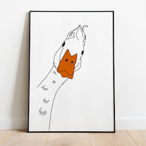 Impressão de retrato de pato engraçado, desenho de ganso bobo para decoração de parede (download digital)