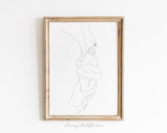 Divertida lámina con diseño de gaviota y helado: decoración costera para habitaciones infantiles (descarga digital)