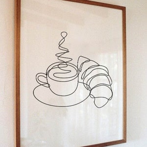 Croissant with coffee digital print, french breakfast Wall Art, Coffee Poster, Coffee Cup Digital Poster, Kitchen Bar print, Croissant line