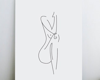 Impresión de arte lineal de mujer minimalista, dibujo del contorno del cuerpo femenino, decoración de pared abstracta moderna