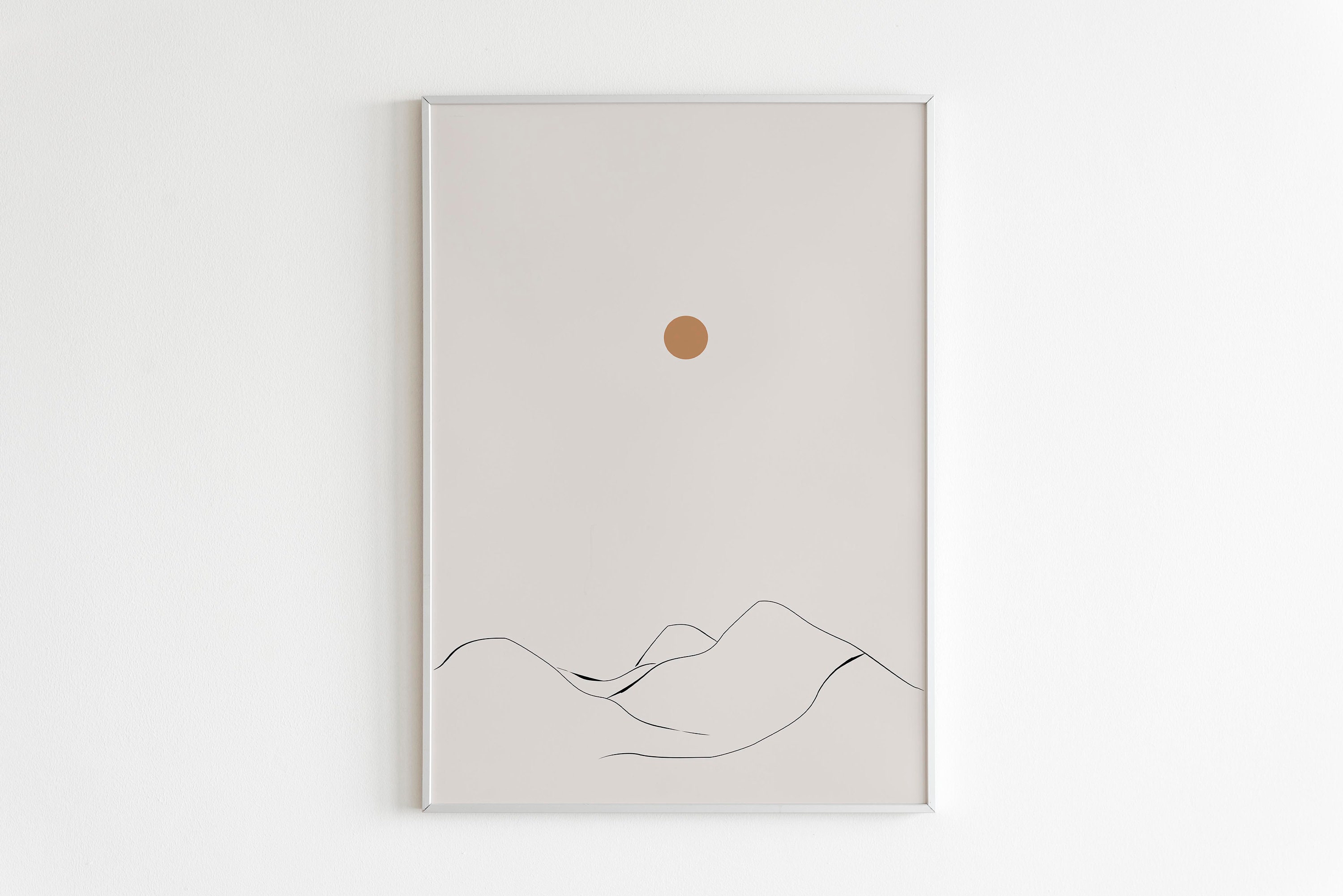 Boho Mountain Wall Decor, Abstract Mountain Print, Landscape Poster, Terracotta Sun minimalist art, Illustrated Mountain Line Art, fine line