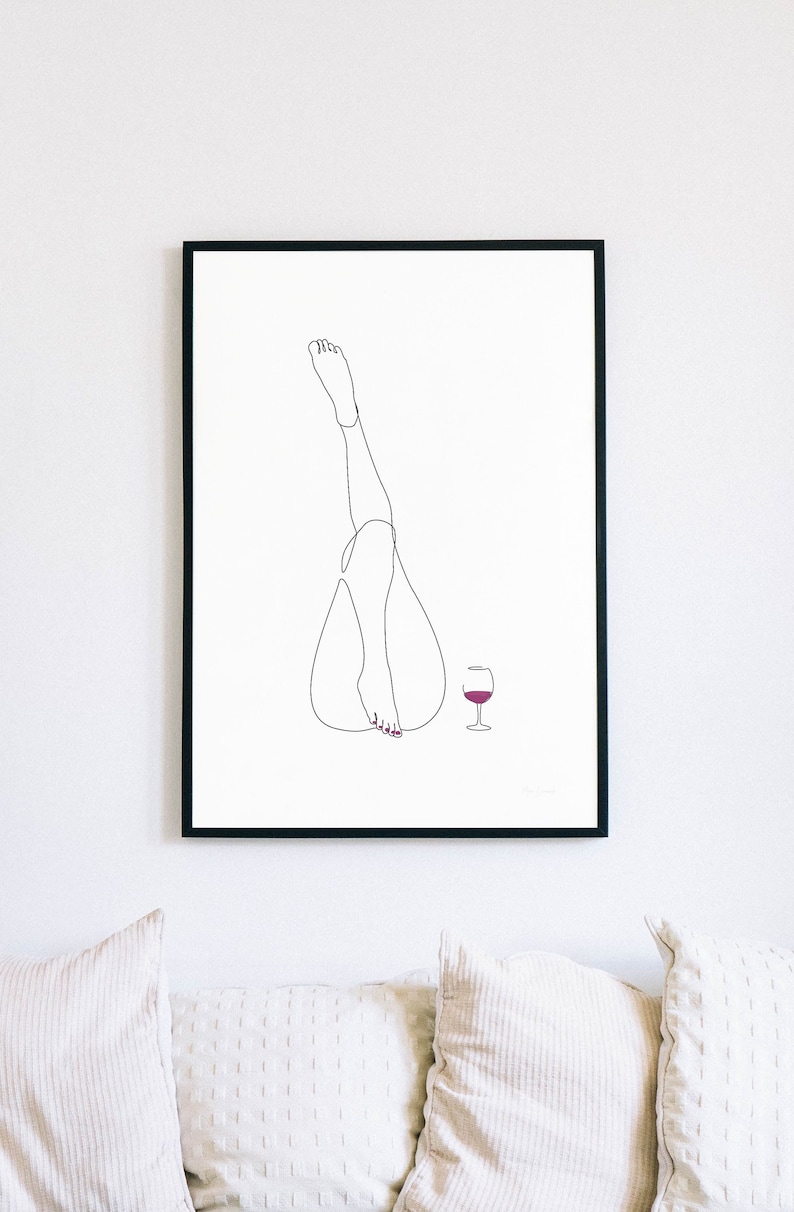 Wine Lovers Poster Woman's Legs Line Art with Red wine Printable Girl with wine glass Nude Female body art Illustration Butt erotic sexy 