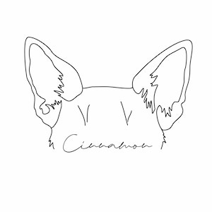 Pet ears custom line drawing, custom pet ear outline drawing, Cat one line dog memorial, Custom tattoo design Ear one line personalized SVG