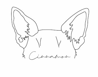 Pet ears custom line drawing, custom pet ear outline drawing, Cat one line dog memorial, Custom tattoo design Ear one line personalized SVG