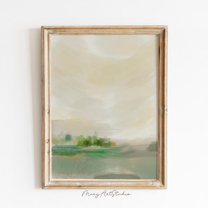 Field Landscape Oil Painting Digital Pastel Oil Painting, Neutral Printable Art, Minimalist Landscape Green Soft Gray drawing Pastel nature