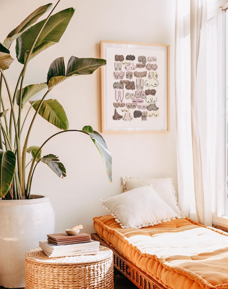 Funny Poster Boobs Print, Color Boobs Art, Breast Cancer Awareness