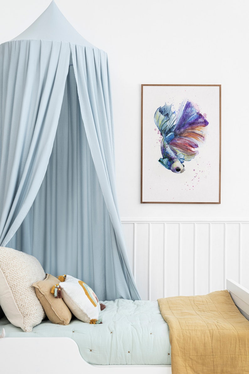 Betta Fish digital watercolor, instant download fish art, Fish printable painting, blue betta fish wall decor, betta painting watercolor image 3