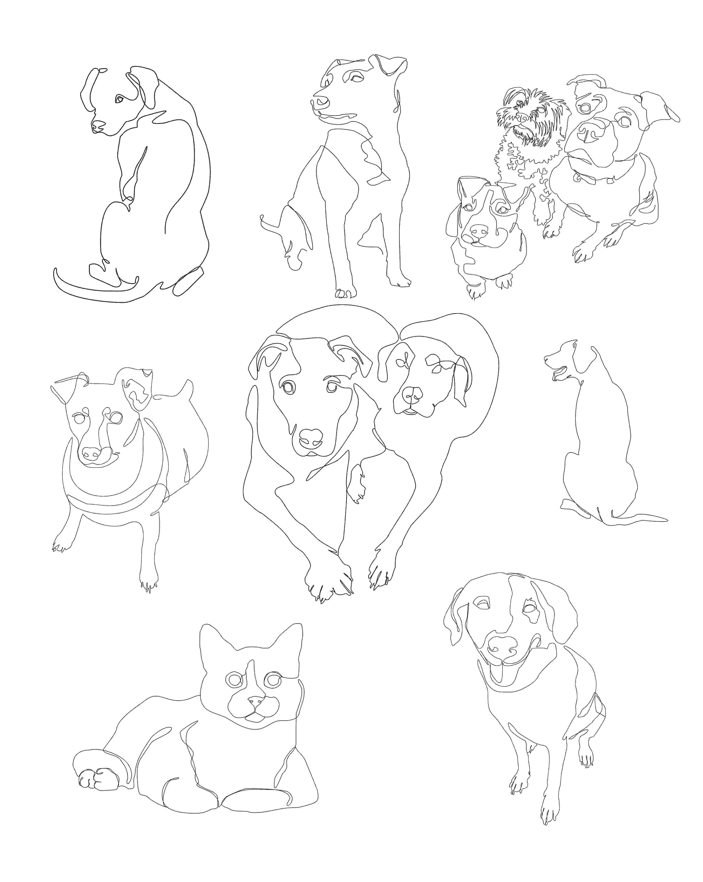 Custom Pet Portrait Line Pet Drawing Single Line Memorial | Etsy Canada