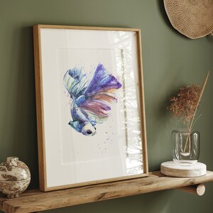 Betta Fish digital watercolor, instant download fish art, Fish printable painting, blue betta fish wall decor, betta painting watercolor image 6