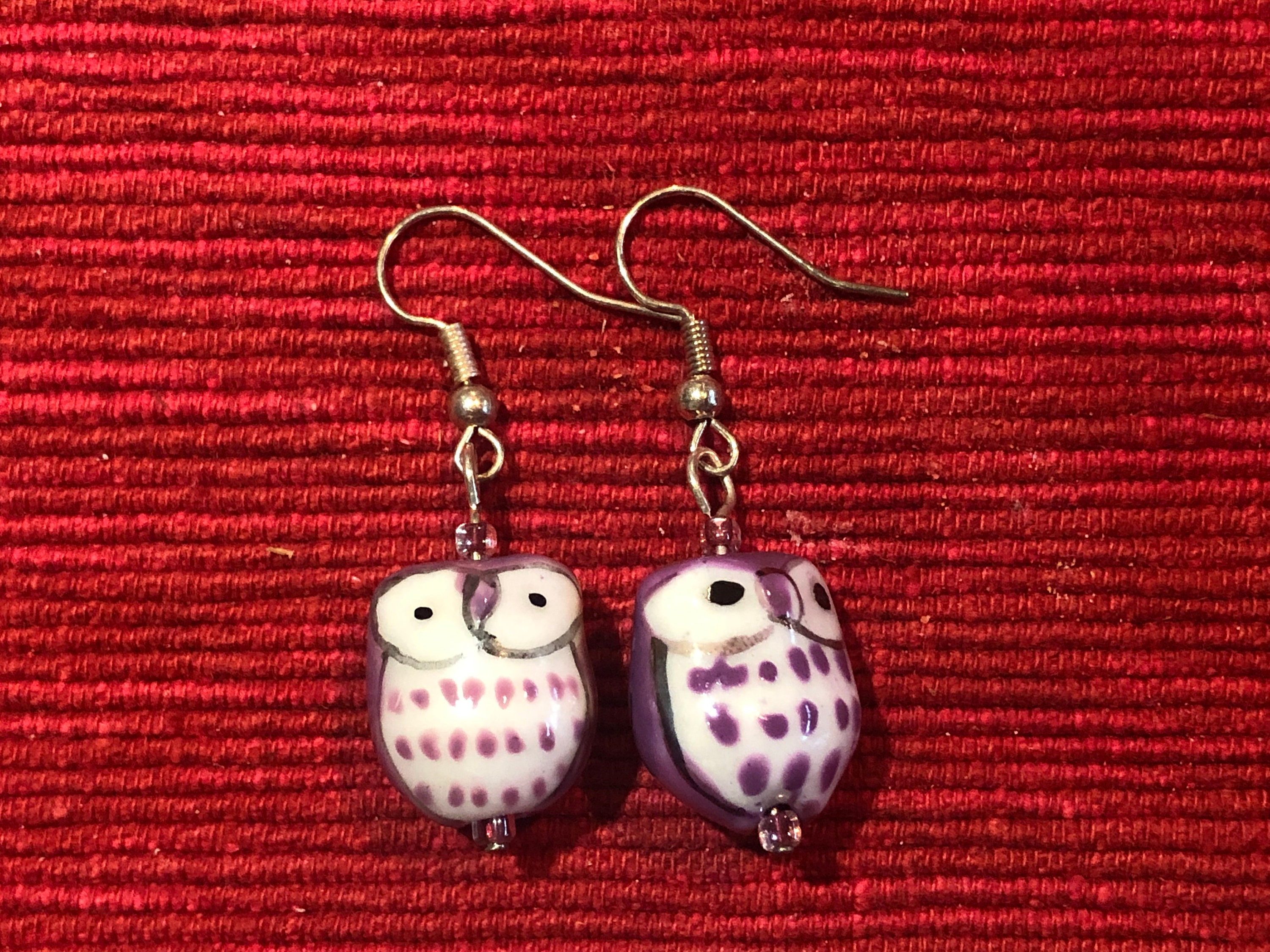 Ceramic Owl Earrings: Dangle Bead Earrings