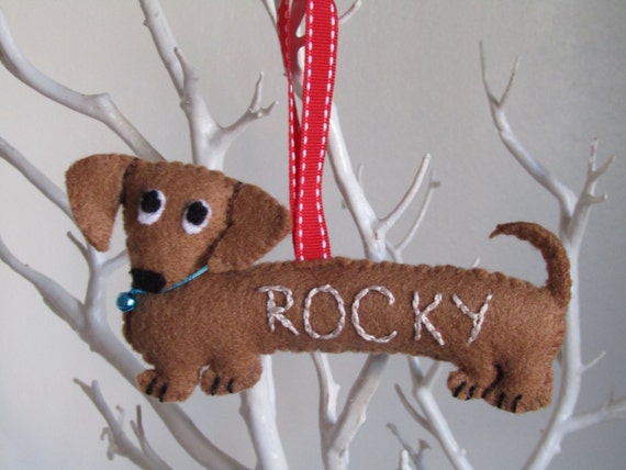 Personalised Dachshund Felt Hanging Decoration With Bell Felt Etsy