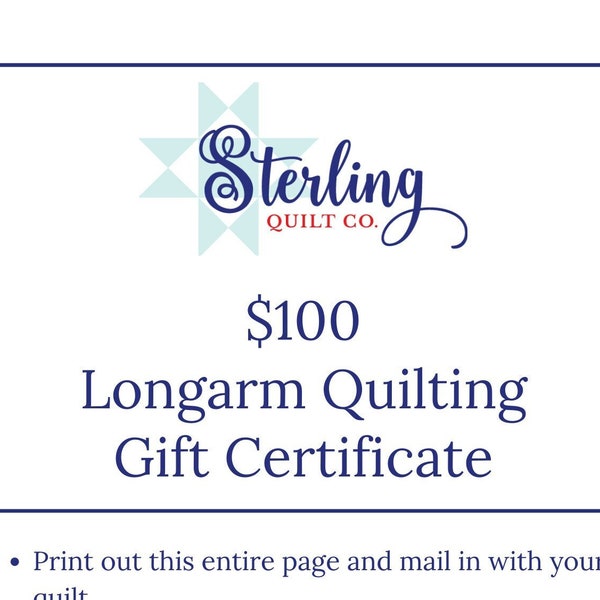 Longarm Quilting Gift Certificate, Quilting Gift Card, gift for quilter, gift for her, gift for him, gift for mom, last minute unique gift